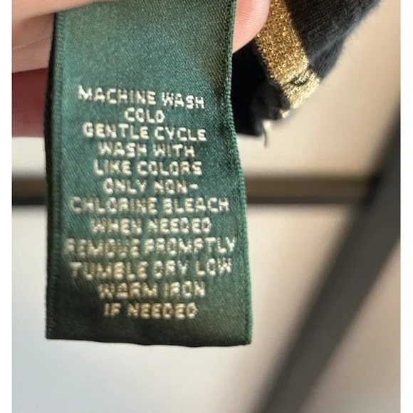 Lauren Ralph Lauren Shirt Black Gold Metallic Striped Long Sleeve Women's Size L - Picture 5 of 5